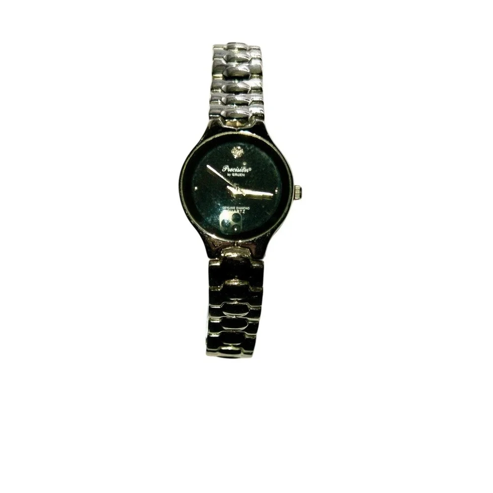 Gruen Precision‎ Genuine Diamond Womens 27MM Watch Black & Steel